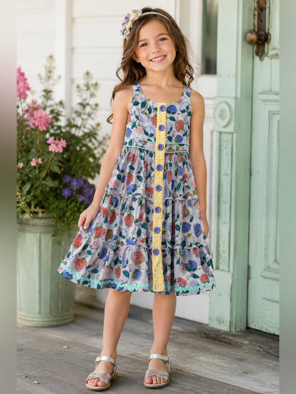 Matilda Jane Girls Size 6 Floral Tiered Sleeveless Dress Cottagecore Boho